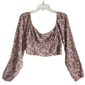 Wild Fable Top Blouse Ditsy Floral Smocked Cropped Bustier Balloon Sleev…